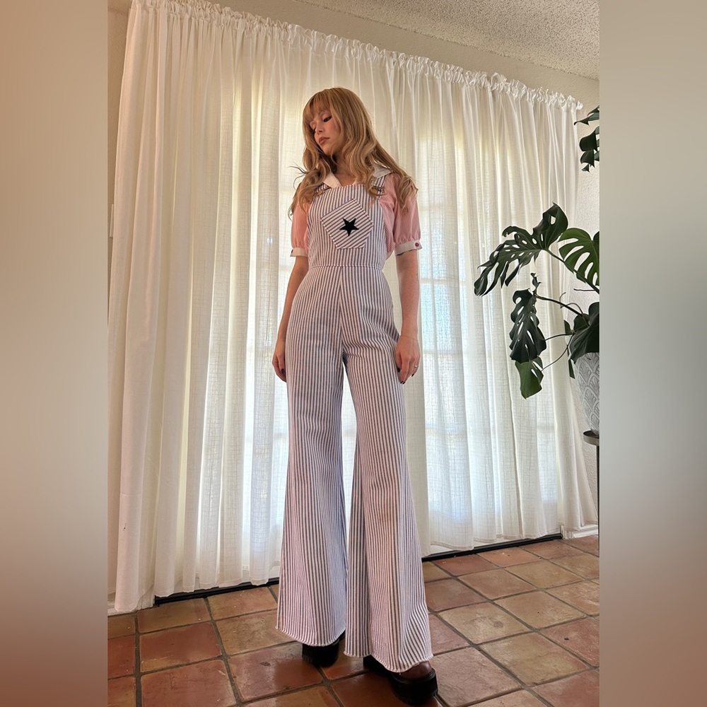 1970s striped superstar bell bottom overalls - Picture 3 of 8